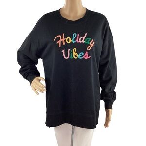 Old Navy Holiday Vibes Fleece Pullover Sweatshirt Black Small